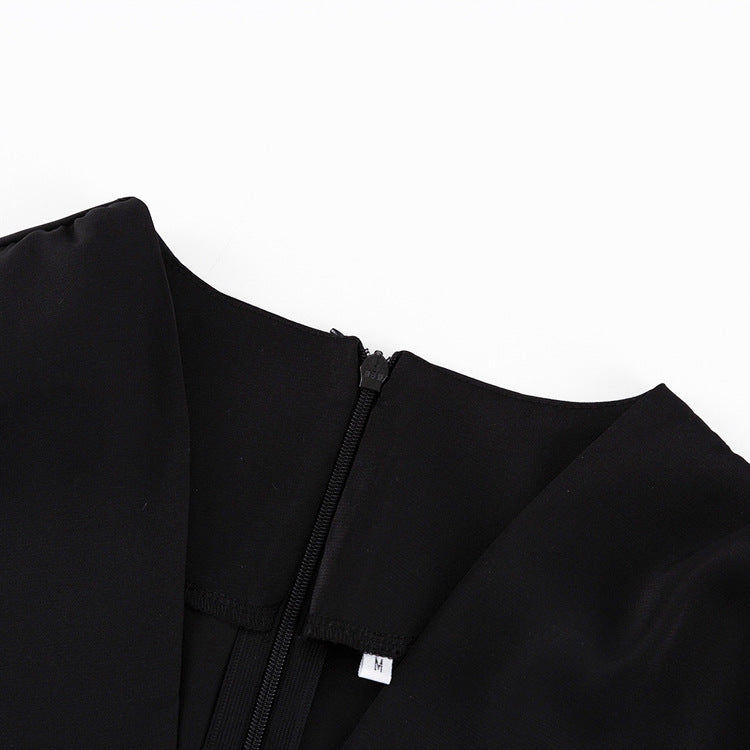 Seraphine™ | Elise Uzun Kollu Derin V Yaka Mini Elbise
