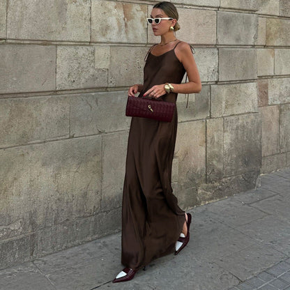 Seraphine™ | Giselle Saten Askılı Maxi Elbise