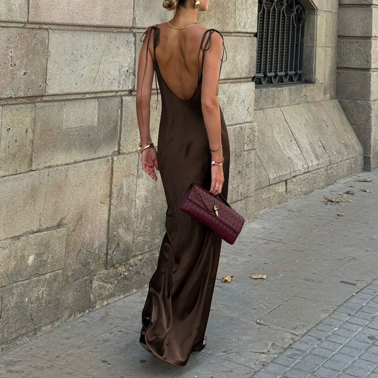 Seraphine™ | Giselle Saten Askılı Maxi Elbise
