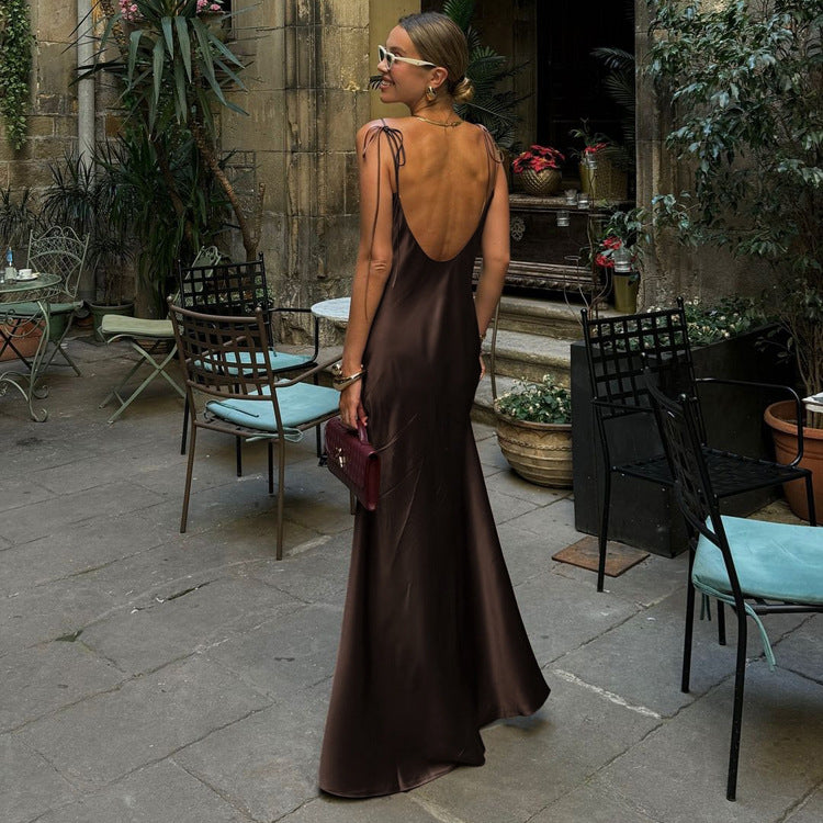 Seraphine™ | Giselle Saten Askılı Maxi Elbise