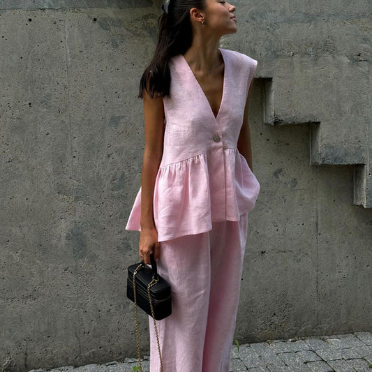 Seraphine™ | Pastel Pembe Keten Takım
