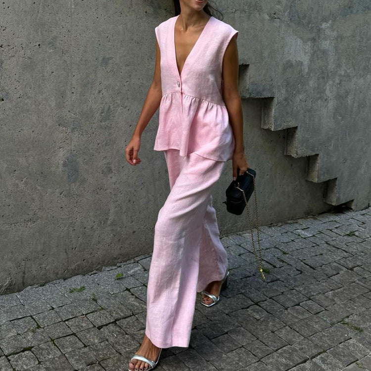 Seraphine™ | Pastel Pembe Keten Takım