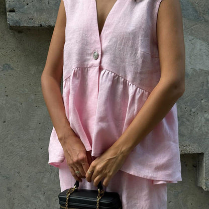 Seraphine™ | Pastel Pembe Keten Takım