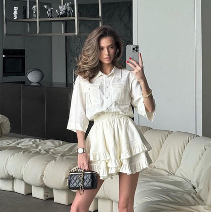 Seraphine™ | Bella Fırfırlı Gömlek Elbise Takımı