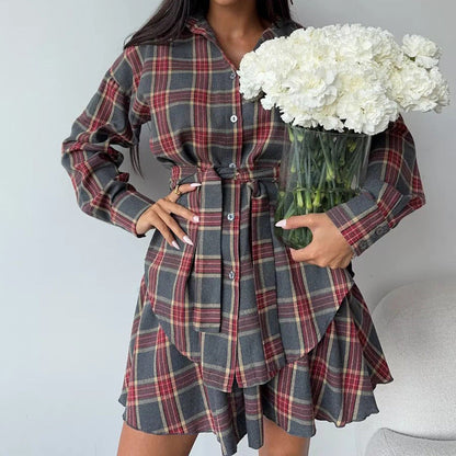Seraphine™ | Vintage Ekose Elbise Takımı
