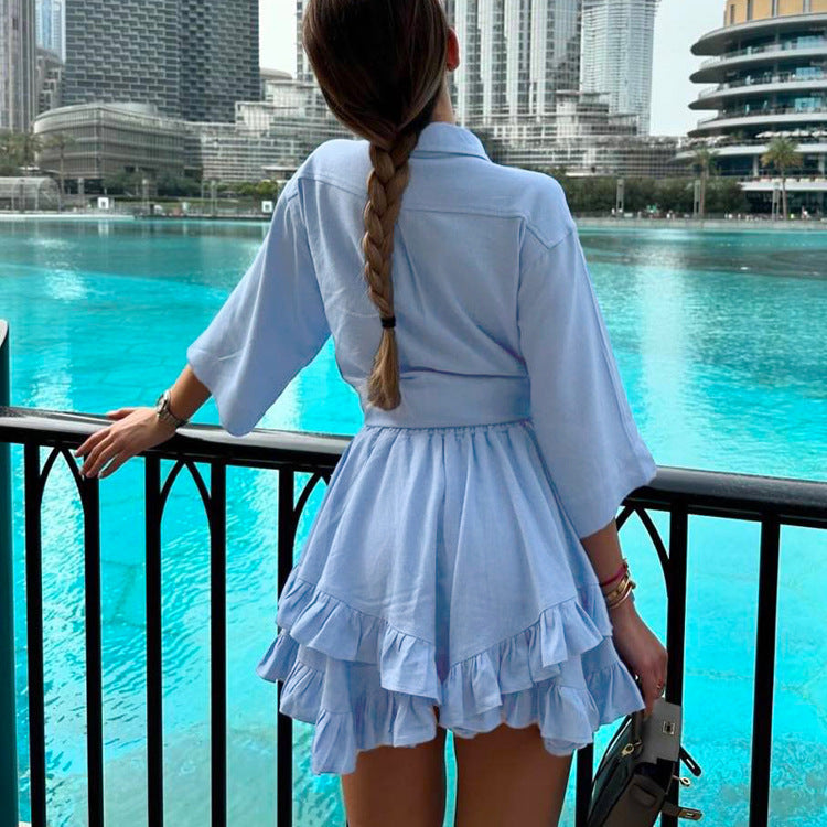 Seraphine™ | Bella Fırfırlı Gömlek Elbise Takımı