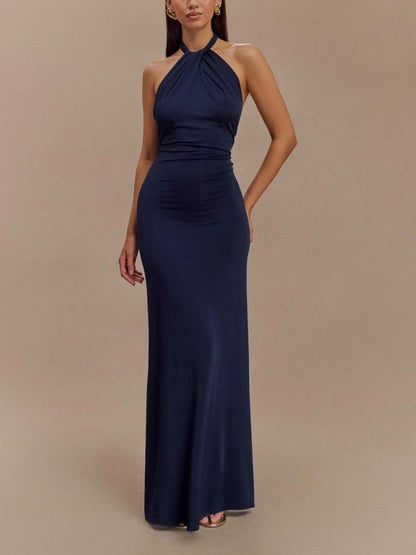 Elegantes Slinky Neckholder Maxikleid - Lagune