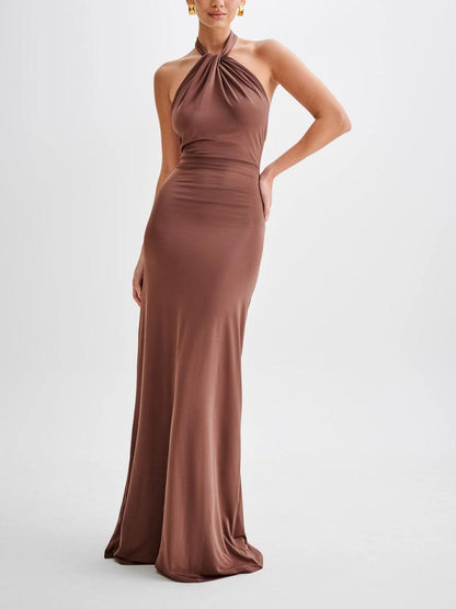 Elegantes Slinky Neckholder Maxikleid - Lagune