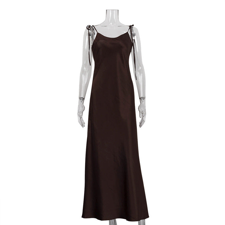 Seraphine™ | Giselle Saten Askılı Maxi Elbise