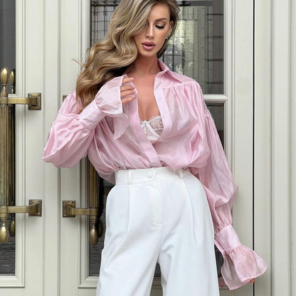Seraphine™ | Vanessa Balon Kollu Transparan Gömlek
