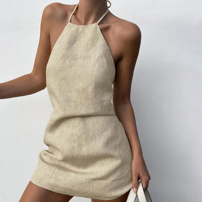 Seraphine™ | Elara Keten Halter Mini Elbise