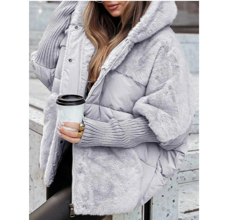 Oversize Kapüşonlu Kürk Detaylı Mont