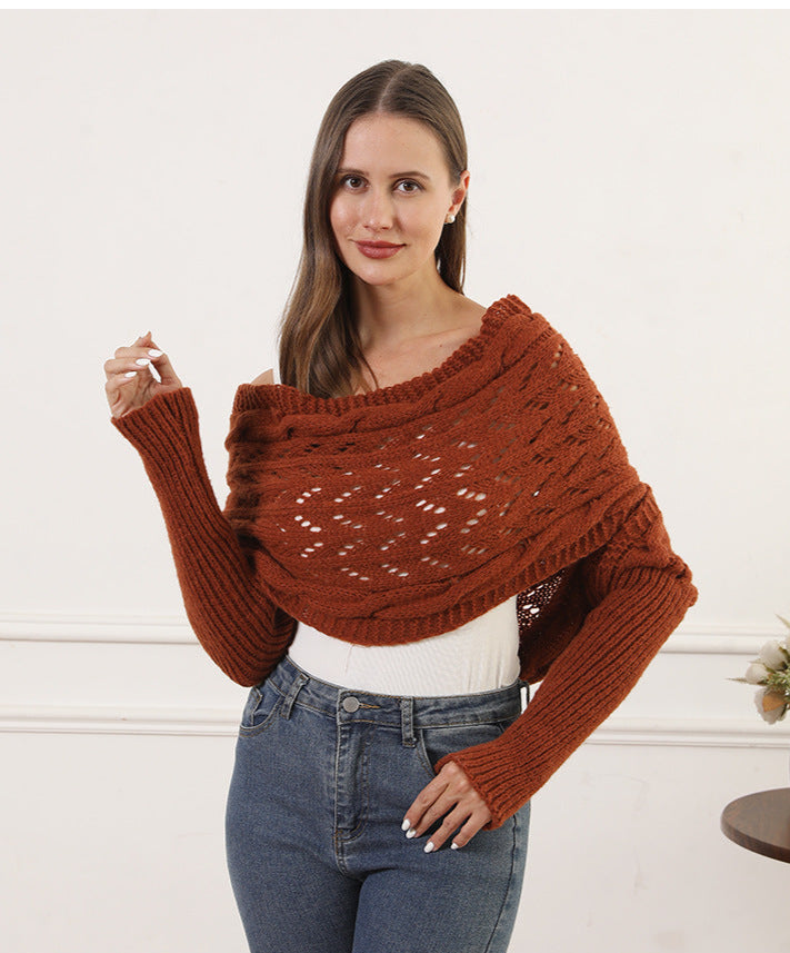 Oversize Örgü Kol Detaylı Panço