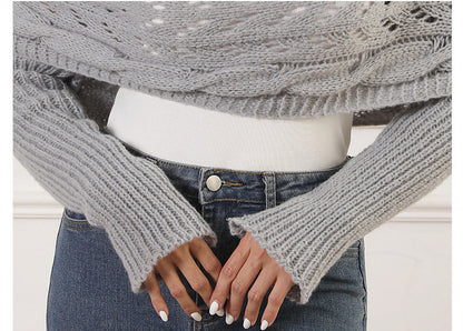 Oversize Örgü Kol Detaylı Panço