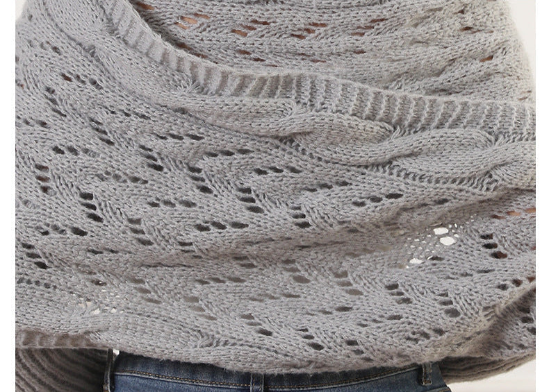 Oversize Örgü Kol Detaylı Panço