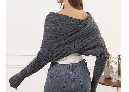 Oversize Örgü Kol Detaylı Panço
