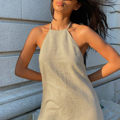 Seraphine™ | Elara Keten Halter Mini Elbise