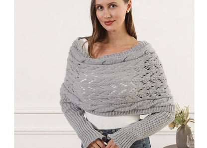 Oversize Örgü Kol Detaylı Panço
