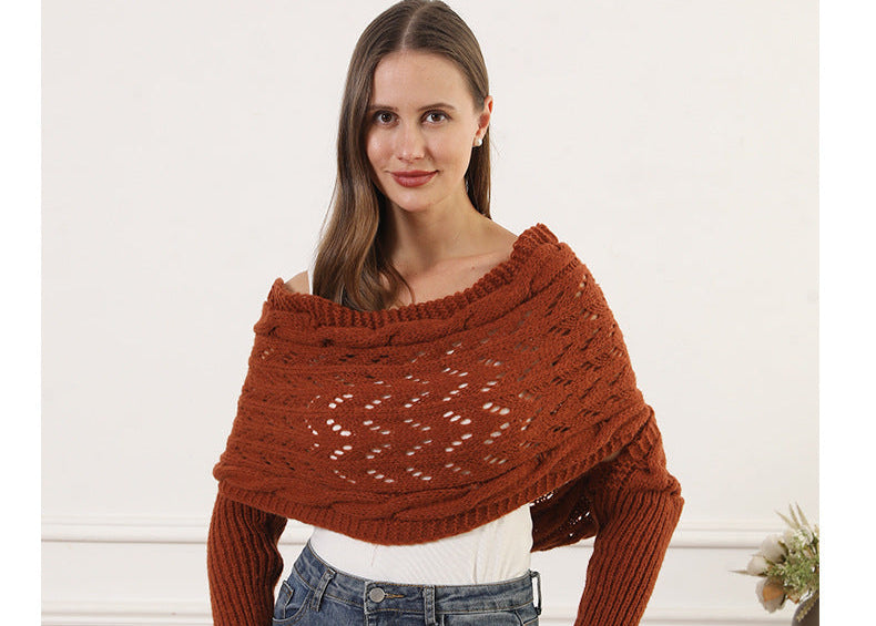 Oversize Örgü Kol Detaylı Panço