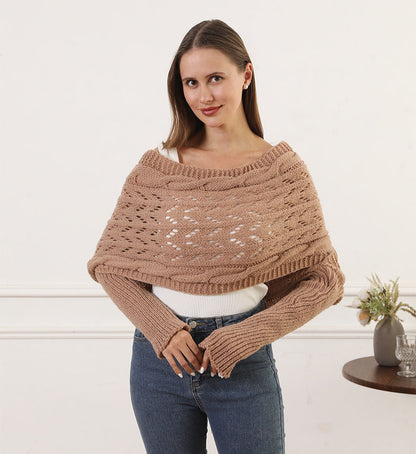 Oversize Örgü Kol Detaylı Panço