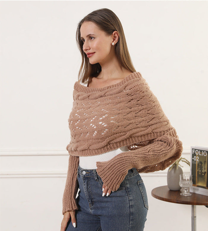 Oversize Örgü Kol Detaylı Panço