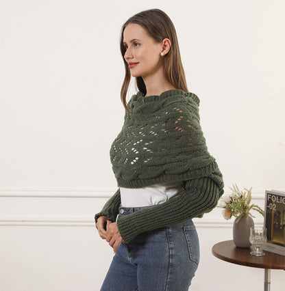 Oversize Örgü Kol Detaylı Panço