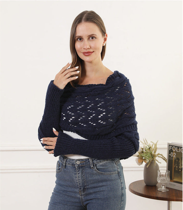 Oversize Örgü Kol Detaylı Panço