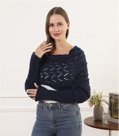 Oversize Örgü Kol Detaylı Panço