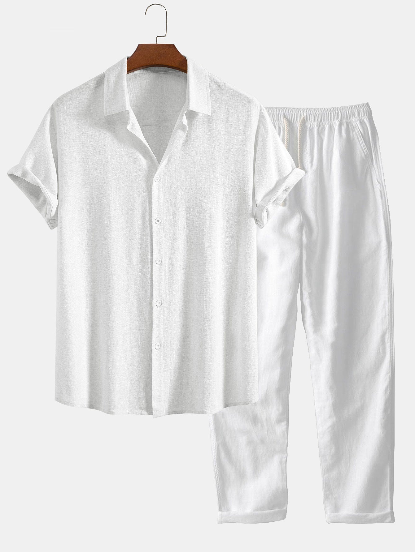 Keten Rayon Karışımı Düğmeli Gömlek ve Düz Paça Keten Pantolon