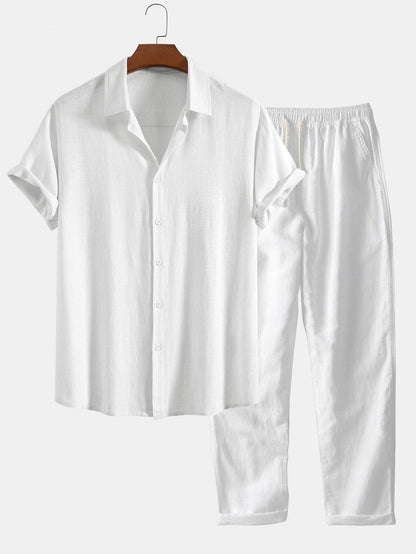 Keten Rayon Karışımı Düğmeli Gömlek ve Düz Paça Keten Pantolon