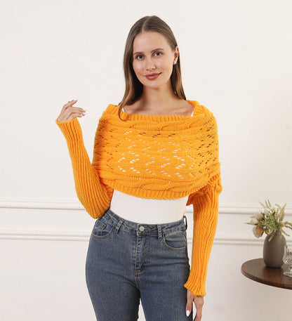 Oversize Örgü Kol Detaylı Panço