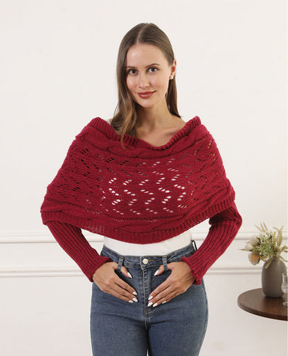 Oversize Örgü Kol Detaylı Panço