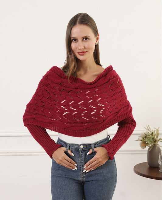 Oversize Örgü Kol Detaylı Panço