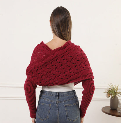 Oversize Örgü Kol Detaylı Panço