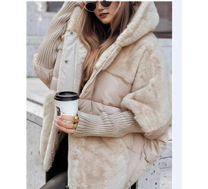 Oversize Kapüşonlu Kürk Detaylı Mont