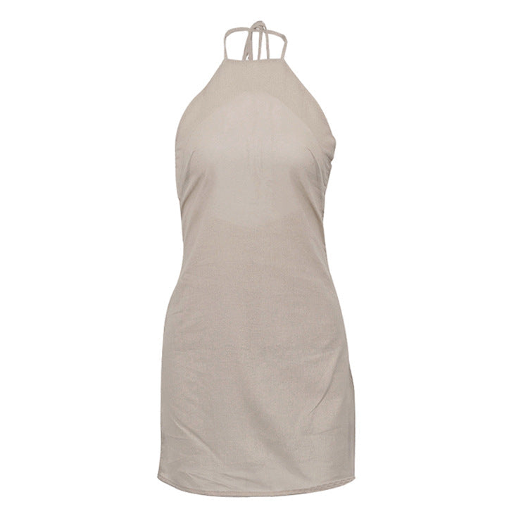Seraphine™ | Elara Keten Halter Mini Elbise