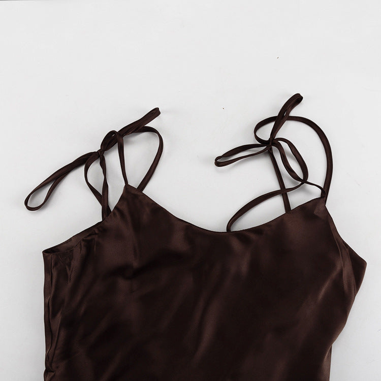 Seraphine™ | Giselle Saten Askılı Maxi Elbise