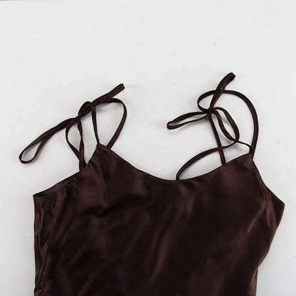 Seraphine™ | Giselle Saten Askılı Maxi Elbise