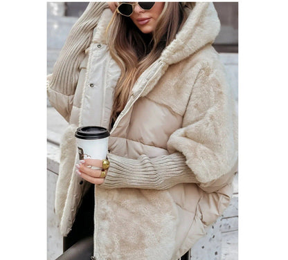 Oversize Kapüşonlu Kürk Detaylı Mont