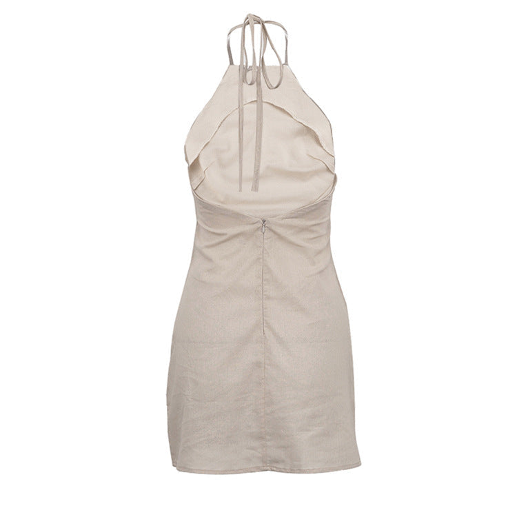 Seraphine™ | Elara Keten Halter Mini Elbise