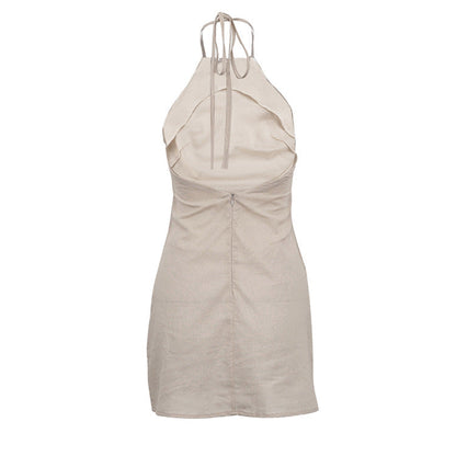 Seraphine™ | Elara Keten Halter Mini Elbise