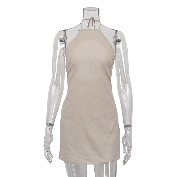 Seraphine™ | Elara Keten Halter Mini Elbise