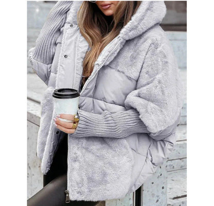 Oversize Kapüşonlu Kürk Detaylı Mont