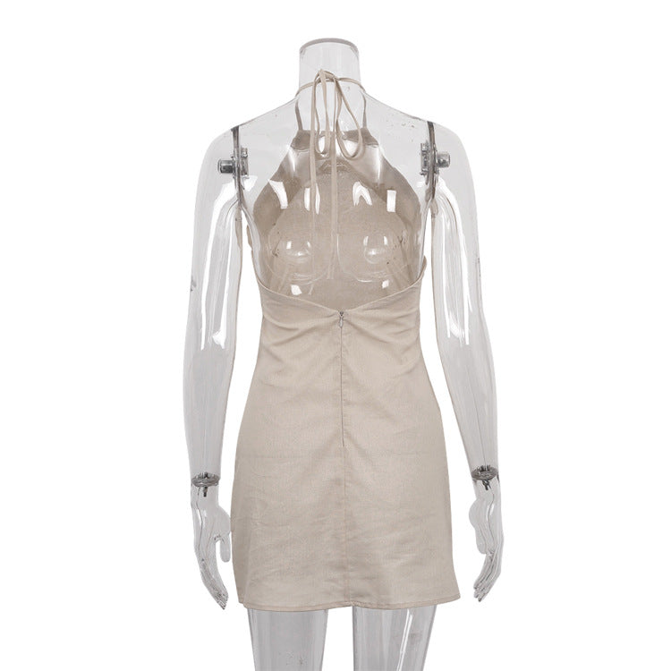 Seraphine™ | Elara Keten Halter Mini Elbise