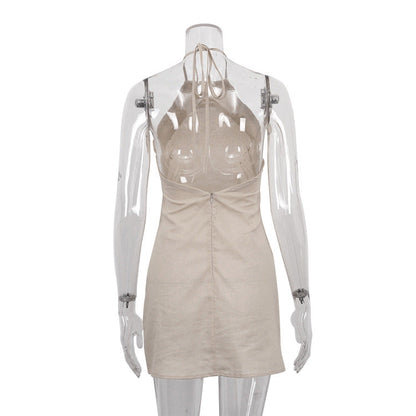 Seraphine™ | Elara Keten Halter Mini Elbise