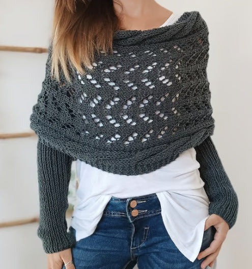 Oversize Örgü Kol Detaylı Panço
