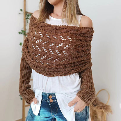Oversize Örgü Kol Detaylı Panço