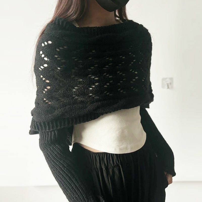 Oversize Örgü Kol Detaylı Panço