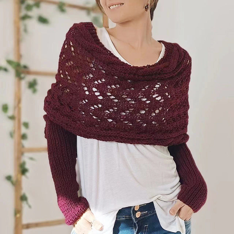 Oversize Örgü Kol Detaylı Panço